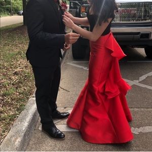 2 Piece Black and Red Sherri Hill Prom Dress